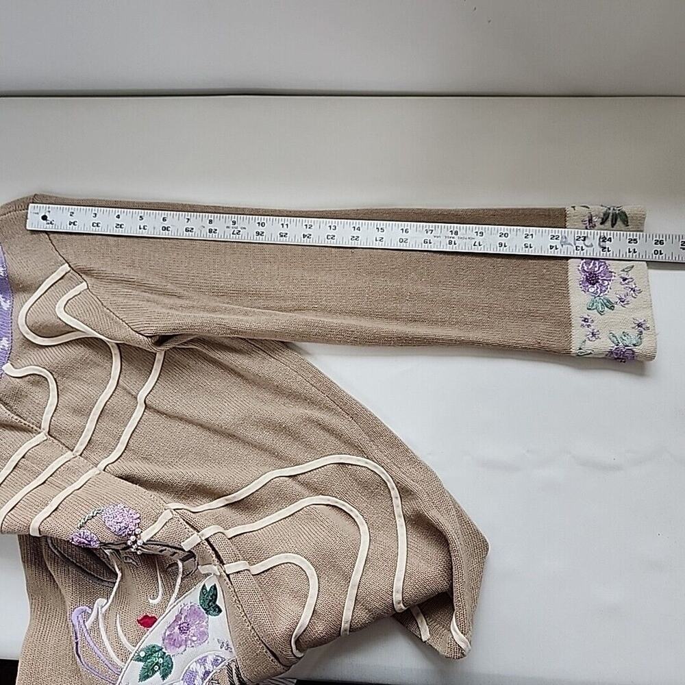 Storybook Knits M Asian Inspired Cardigan Purple Tan Geisha Fan Grandmacore - Picture 11 of 12